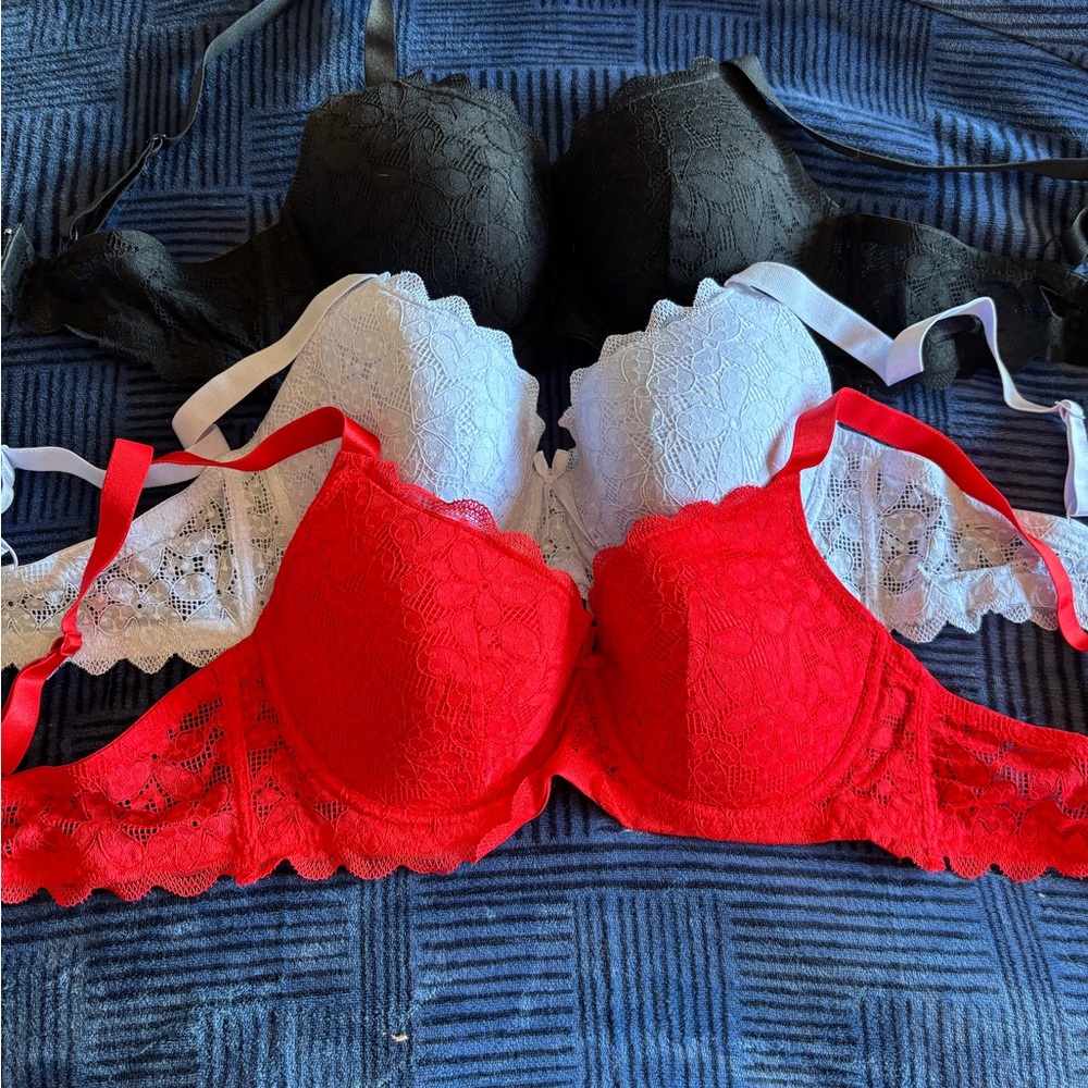 Elegant SHEIN Lace Bra Set - Red, White, Black